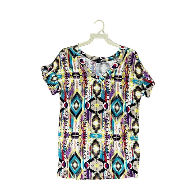 Boho Aztec Colorful Geometric Print Women's Top Size Small Medium - Picture 2 of 6